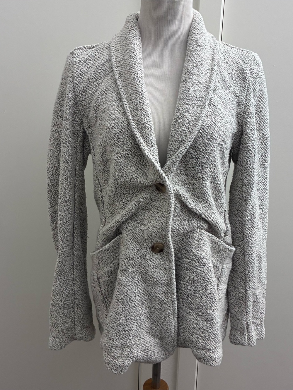 Faherty Womens Medium Organic Cotton Knit Blazer Cardigan Sweater Heather Gray